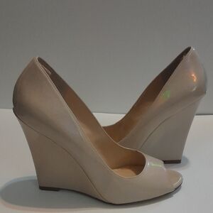 Stylish Beige Peep Toe Wedge Heels